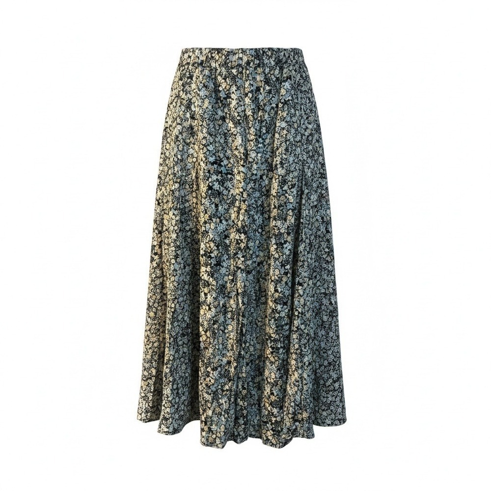 Garnet Hill Floral Maxi Skirt Size L Blue Yellow NWOT